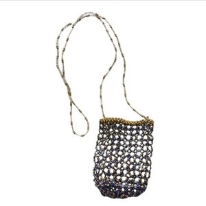 Elegant Beaded Blue and Gold Cell Phone Bag